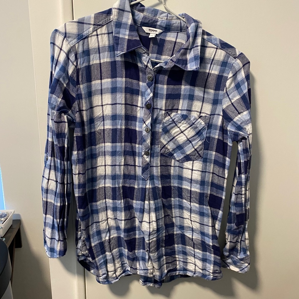 Sonoma blue white plaid shirt